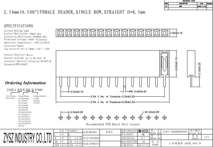 2.0 2.54mm Pitch Single Double Row 90 180 Degree PCB Female Pin Header Connector 8.4mm Height Female Header Connector